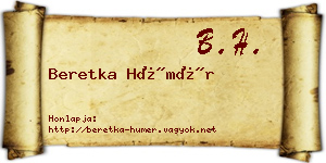 Beretka Hümér névjegykártya